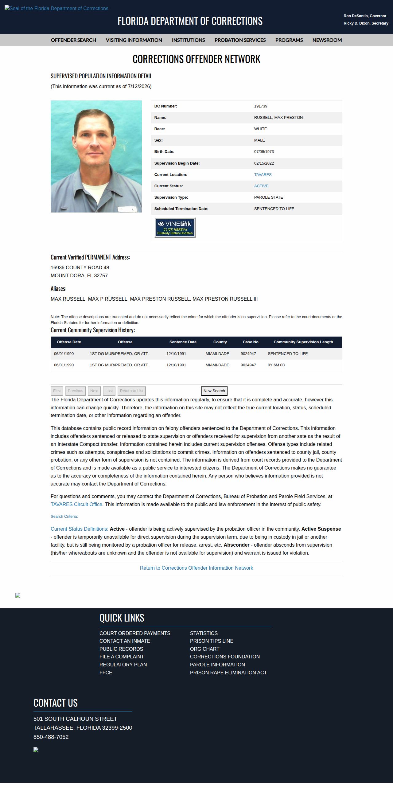 Bradford County post-release parole and probation detail fields