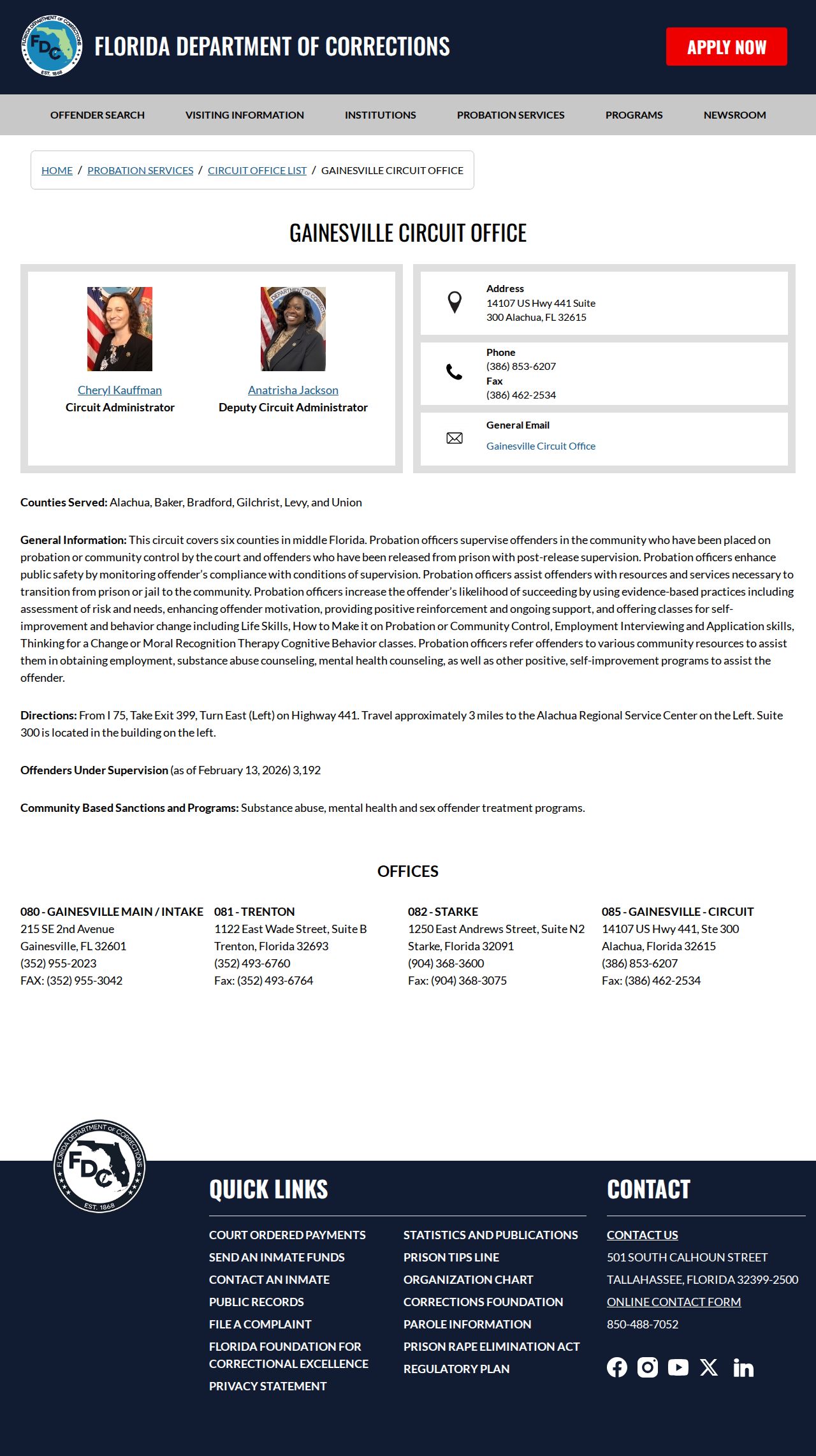 Bradford County post-release supervision office listing